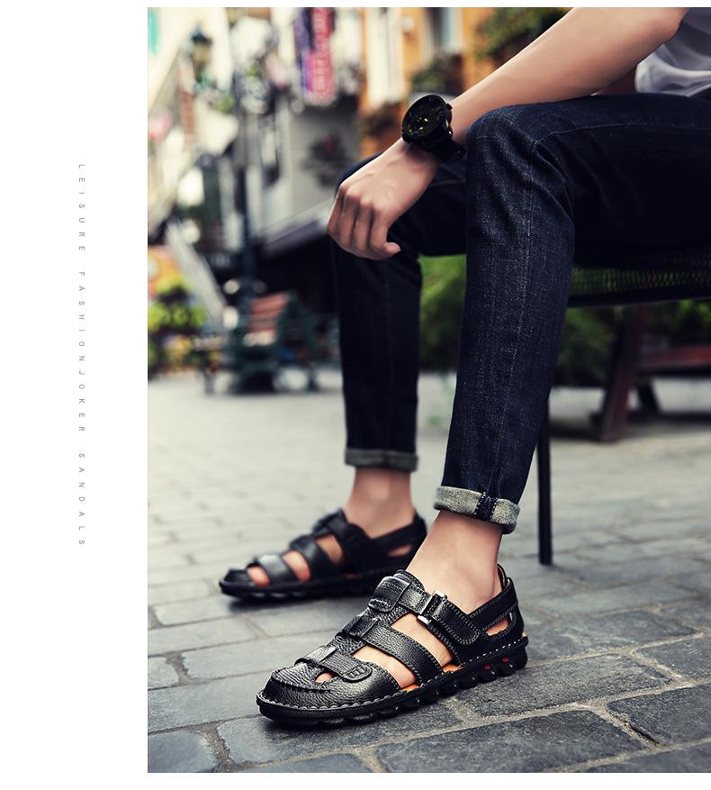 [Copy]High quality cow leather sandals summer outdoor handmade men sandals fashion comfortable men beach leather shoes