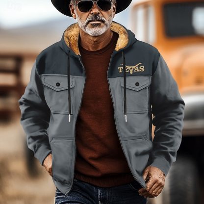 Men's Cowboy Fleece Hoodies Sweatshirt Outerwear Hooded Sweatshirt Hooded Fashion 3D Print Holiday Streetwear Blue Brown Zipper Pocket Fall Winter Designer