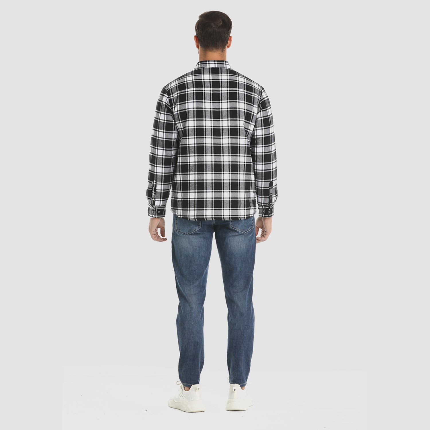 Men's Winter Padded Jacket - Warm Quilted Flannel Shirt Jacket with 5 Pockets for Outdoor and Casual Use