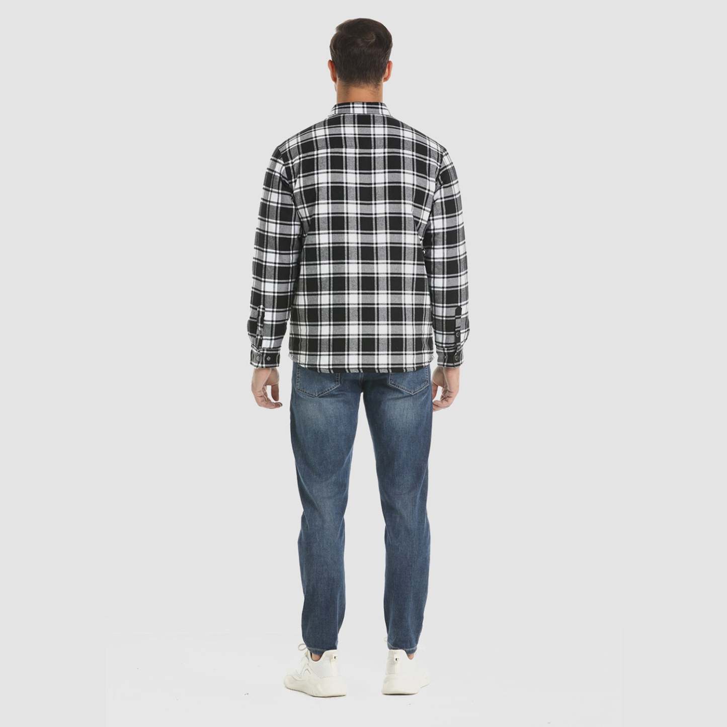 Men's Winter Padded Jacket - Warm Quilted Flannel Shirt Jacket with 5 Pockets for Outdoor and Casual Use