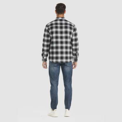 Men's Winter Padded Jacket - Warm Quilted Flannel Shirt Jacket with 5 Pockets for Outdoor and Casual Use