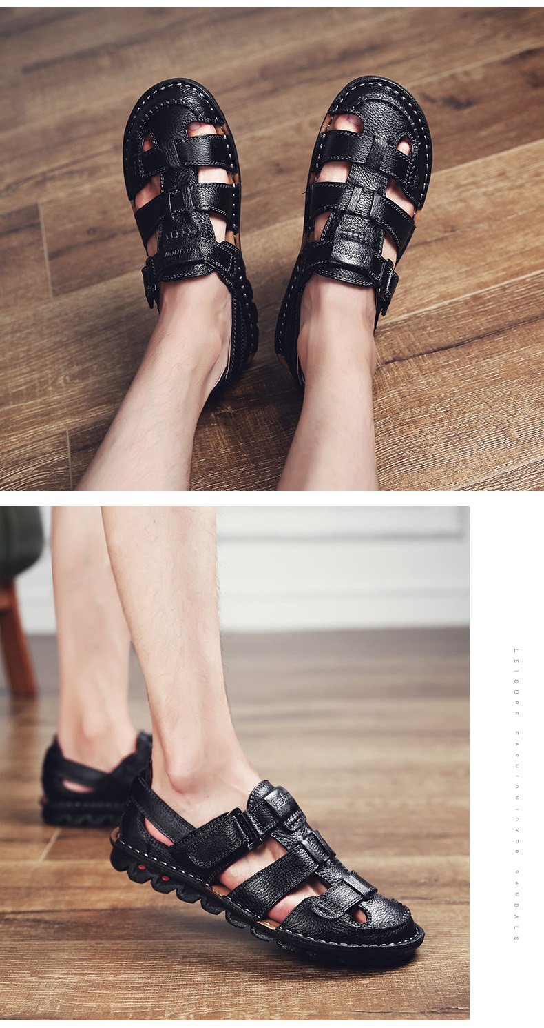 [Copy]High quality cow leather sandals summer outdoor handmade men sandals fashion comfortable men beach leather shoes