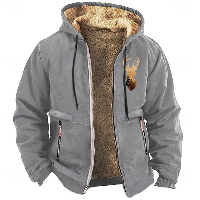 Men's Cowboy Deer Sweatshirt Long Sleeve Sweatshirts  Hooded Vintage Western Style Vacation Streetwear Fall & Winter Black Brown Green Clothing Apparel Designer Graphic Print S M L XL XXL XXXL