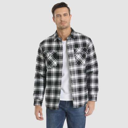 Men's Winter Padded Jacket - Warm Quilted Flannel Shirt Jacket with 5 Pockets for Outdoor and Casual Use