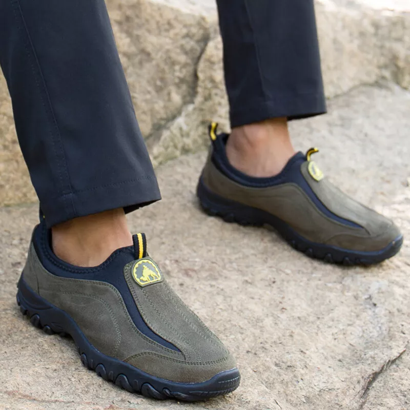 50% OFF!!!🛒Men's Cushioned Corrective Hiking Shoes, Waterproof Wide Toe Slip-On Sneakers with Arch Support, Anti-Slip & Anti-Puncture