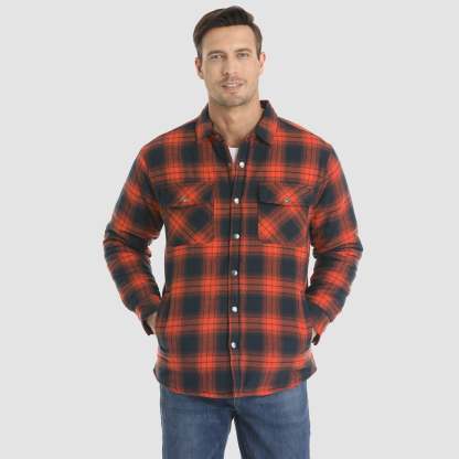 Men's Winter Padded Jacket - Warm Quilted Flannel Shirt Jacket with 5 Pockets for Outdoor and Casual Use