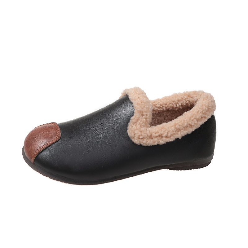 🔥LAST DAY 50% OFF - Women's Plush Round Toe Slip-on Waterproof Genuine Leather Orthopedic Shoes