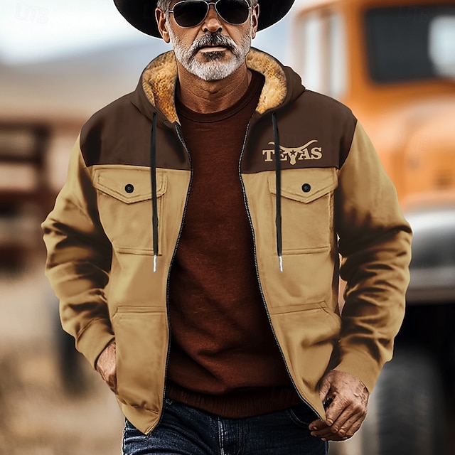 Men's Cowboy Fleece Hoodies Sweatshirt Outerwear Hooded Sweatshirt Hooded Fashion 3D Print Holiday Streetwear Blue Brown Zipper Pocket Fall Winter Designer