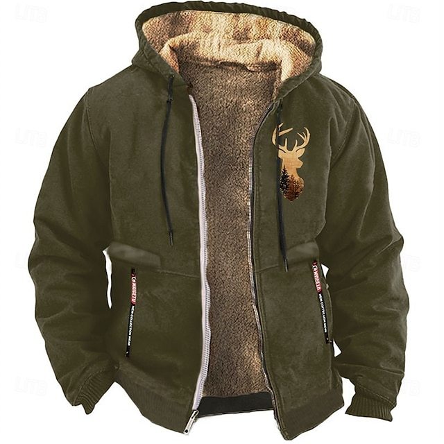Men's Cowboy Deer Sweatshirt Long Sleeve Sweatshirts  Hooded Vintage Western Style Vacation Streetwear Fall & Winter Black Brown Green Clothing Apparel Designer Graphic Print S M L XL XXL XXXL