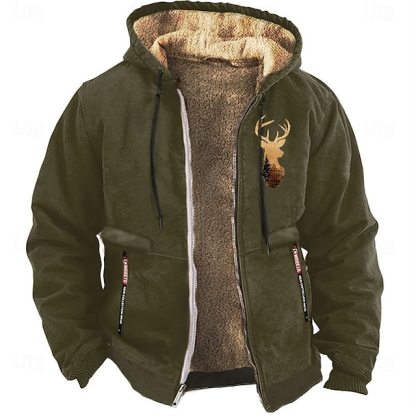 Men's Cowboy Deer Sweatshirt Long Sleeve Sweatshirts  Hooded Vintage Western Style Vacation Streetwear Fall & Winter Black Brown Green Clothing Apparel Designer Graphic Print S M L XL XXL XXXL