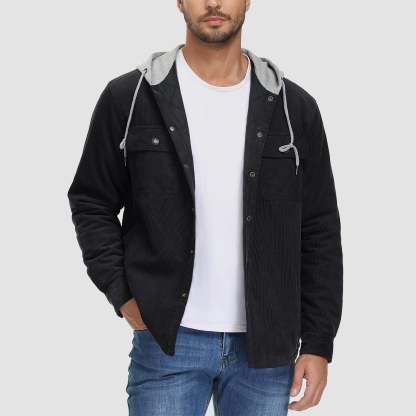 Men's Lightweight Hooded Corduroy Jacket for Casual Fall Wear