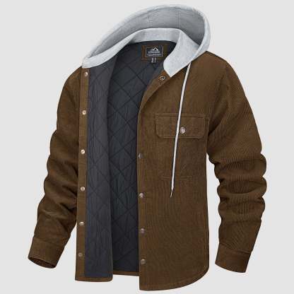 Men's Lightweight Hooded Corduroy Jacket for Casual Fall Wear