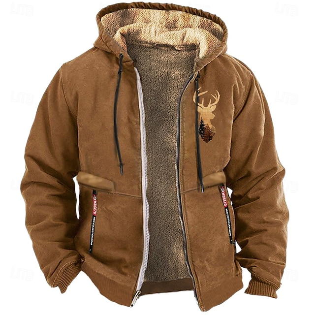 Men's Cowboy Deer Sweatshirt Long Sleeve Sweatshirts  Hooded Vintage Western Style Vacation Streetwear Fall & Winter Black Brown Green Clothing Apparel Designer Graphic Print S M L XL XXL XXXL