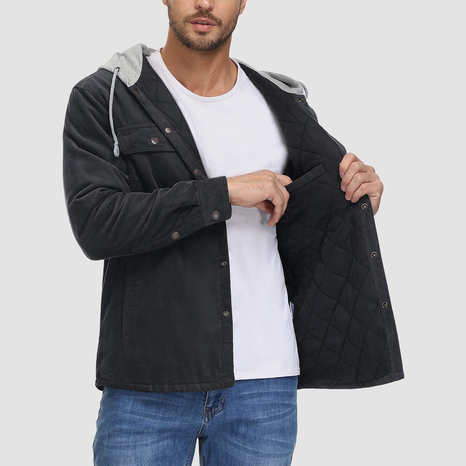 Men's Lightweight Hooded Corduroy Jacket for Casual Fall Wear