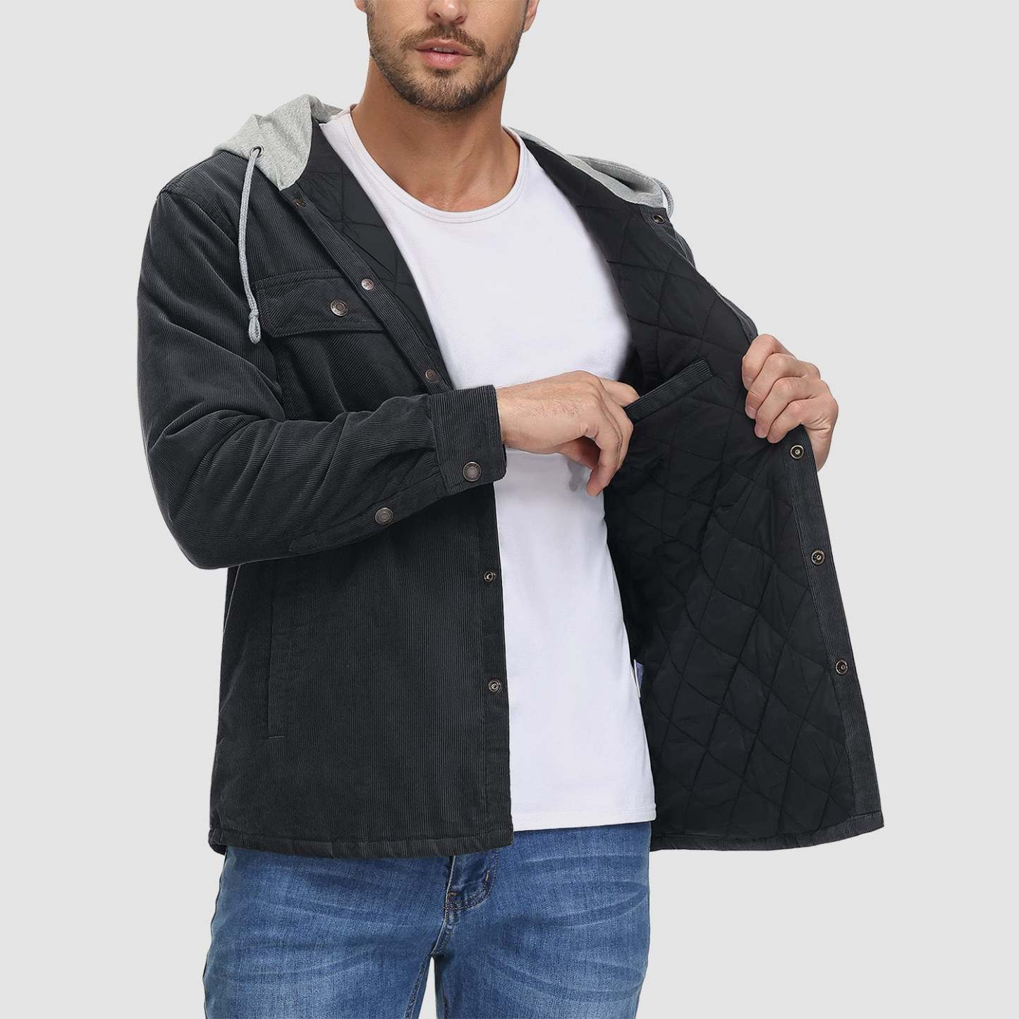 Men's Lightweight Hooded Corduroy Jacket for Casual Fall Wear