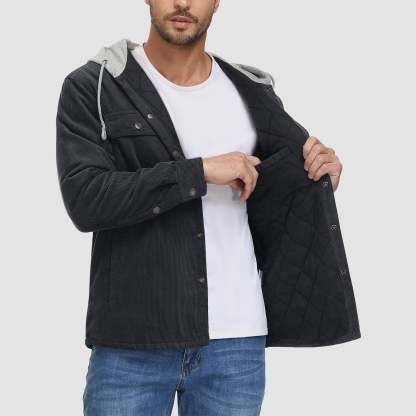 Men's Lightweight Hooded Corduroy Jacket for Casual Fall Wear