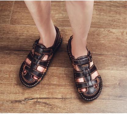 [Copy]High quality cow leather sandals summer outdoor handmade men sandals fashion comfortable men beach leather shoes