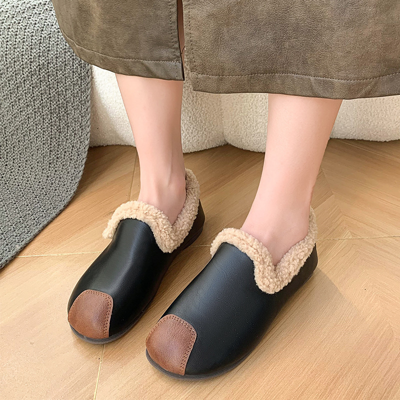 🔥LAST DAY 50% OFF - Women's Plush Round Toe Slip-on Waterproof Genuin