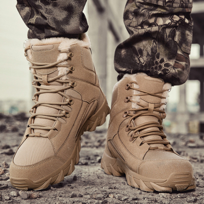 Men's Waterproof Non-Slip Warm Snow Combat Boots Safety Work Boots (Regular Style & Insulated Style)