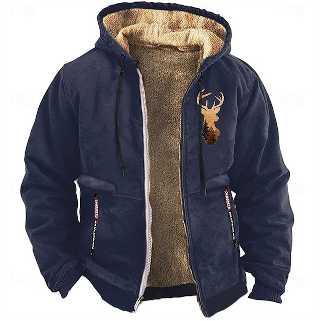 Men's Cowboy Deer Sweatshirt Long Sleeve Sweatshirts  Hooded Vintage Western Style Vacation Streetwear Fall & Winter Black Brown Green Clothing Apparel Designer Graphic Print S M L XL XXL XXXL