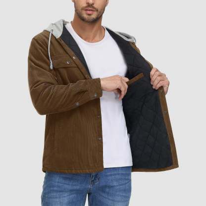 Men's Lightweight Hooded Corduroy Jacket for Casual Fall Wear
