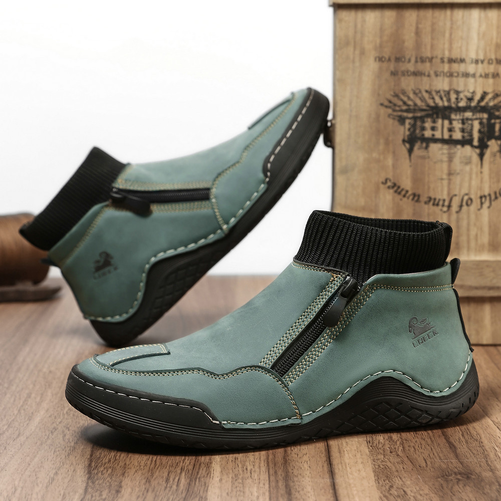 ⏰Promotion - 70% OFF🔥 Men's Handcrafted Genuine Leather Orthopedic Zipper Boots with Easy-Wear Knit Sock (Waterproof)