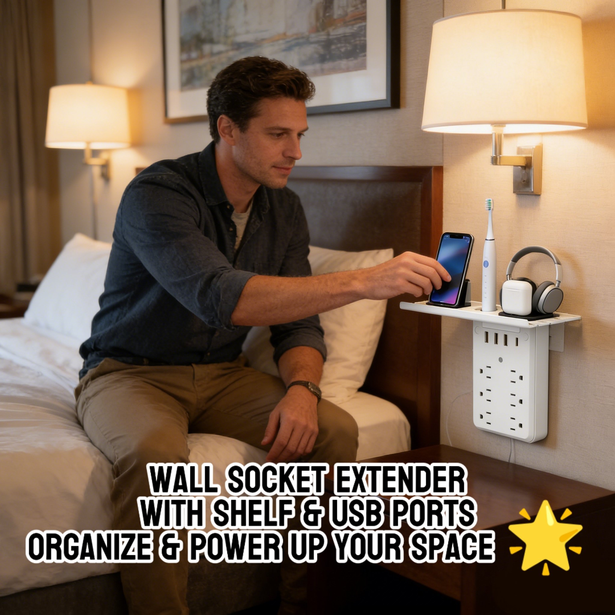 Wall Socket Extender with Shelf & USB Ports – Organize & Power Up Your Space 🌟