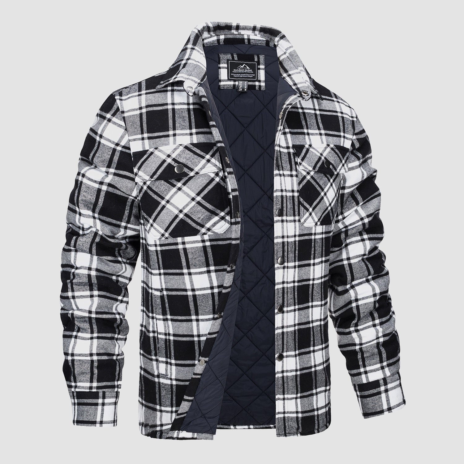 Men's Winter Padded Jacket - Warm Quilted Flannel Shirt Jacket with 5 Pockets for Outdoor and Casual Use