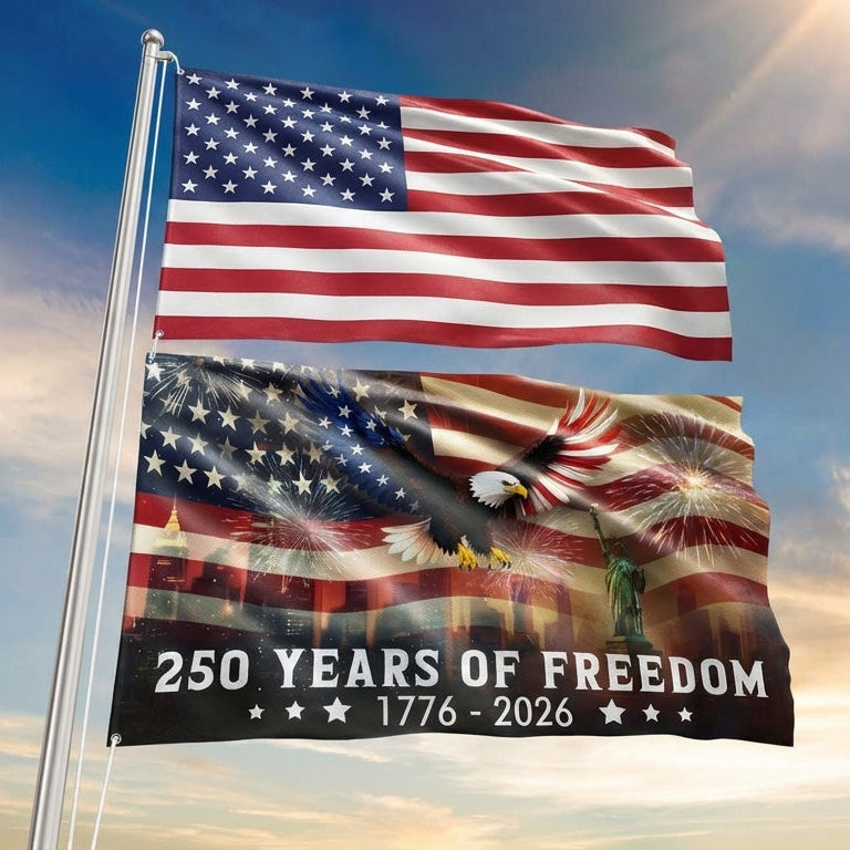 250th Anniversary American Flag, Patriotic Eagle Freedom 1776 2026 Grommet Flag