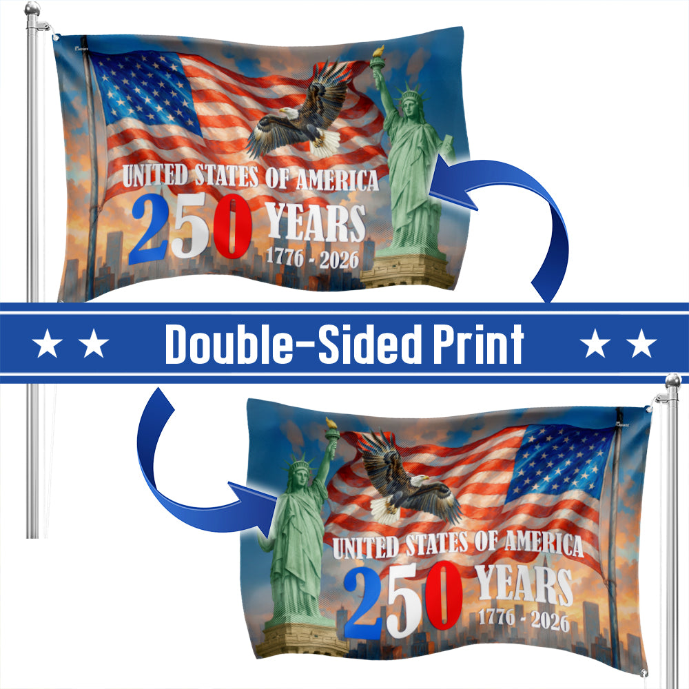 American Flag - 250th Anniversary Patriotic Canvas Flag with Eagle & Statue of Liberty for 4th of July