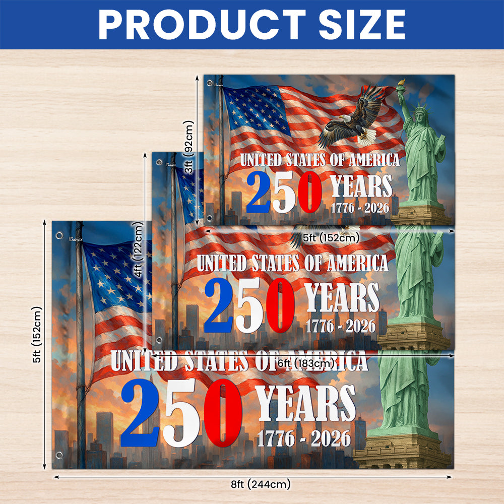 American Flag - 250th Anniversary Patriotic Canvas Flag with Eagle & Statue of Liberty for 4th of July