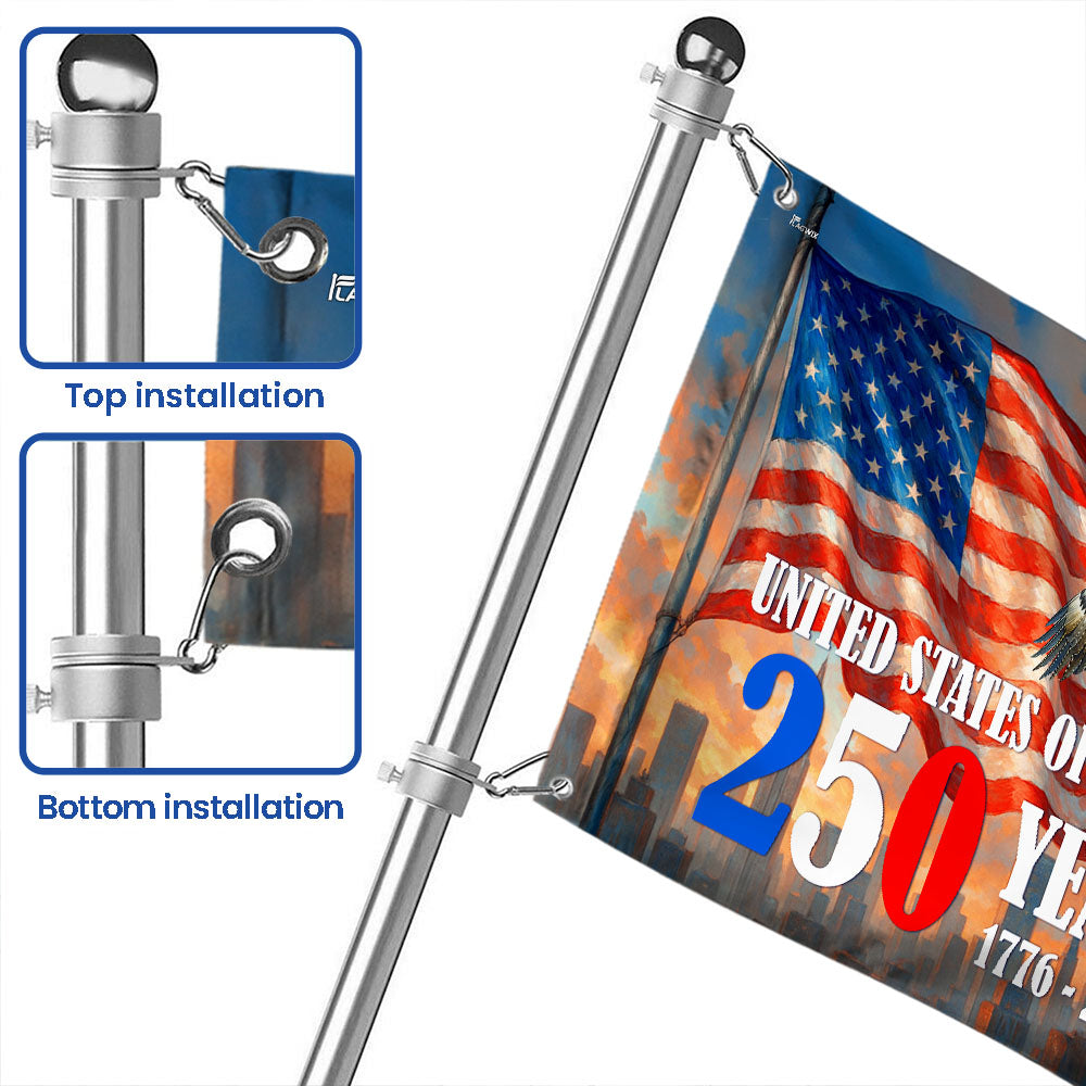 American Flag - 250th Anniversary Patriotic Canvas Flag with Eagle & Statue of Liberty for 4th of July