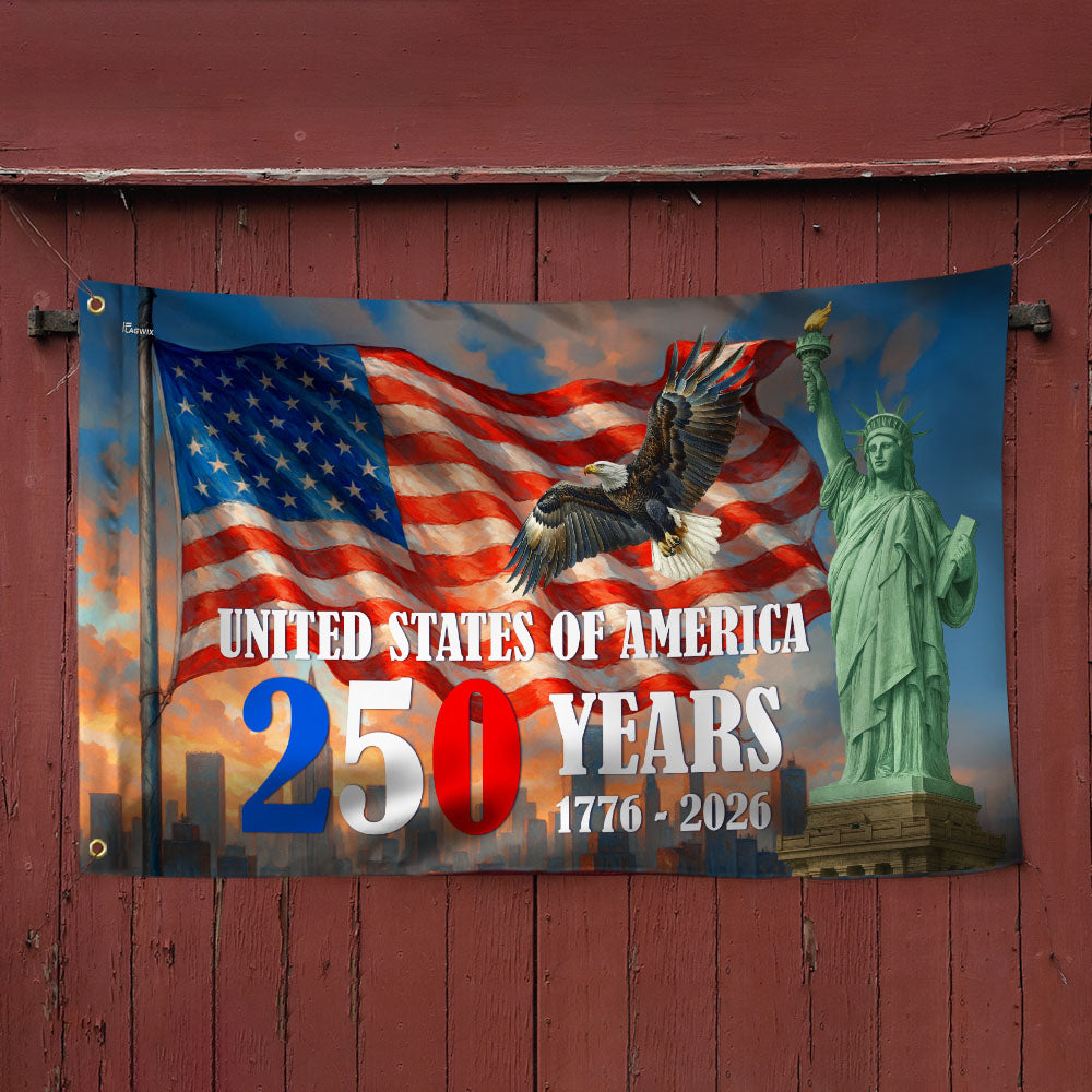 American Flag - 250th Anniversary Patriotic Canvas Flag with Eagle & Statue of Liberty for 4th of July