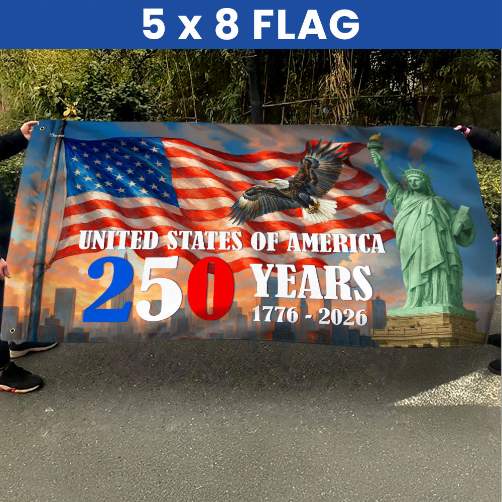 American Flag - 250th Anniversary Patriotic Canvas Flag with Eagle & Statue of Liberty for 4th of July