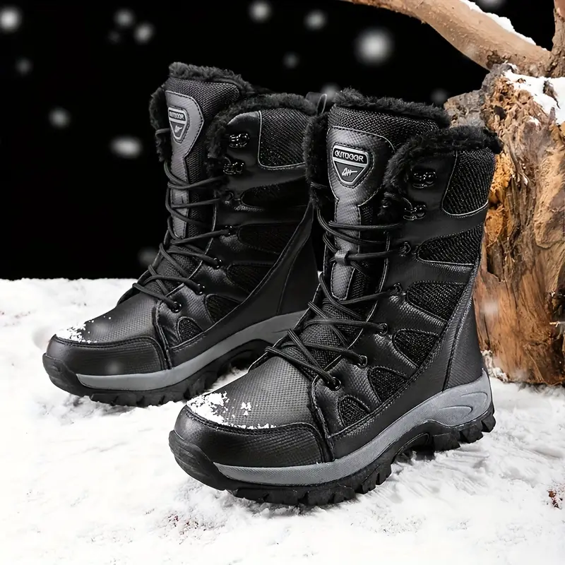Men's Mid Calf Snow Boots, Winter Thermal Shoes, Windproof Hiking Boot
