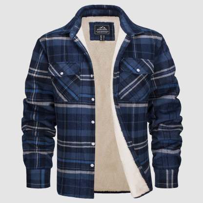 Men's Flannel Shirt Jacket - Fleece Lined Cotton Winter Coat