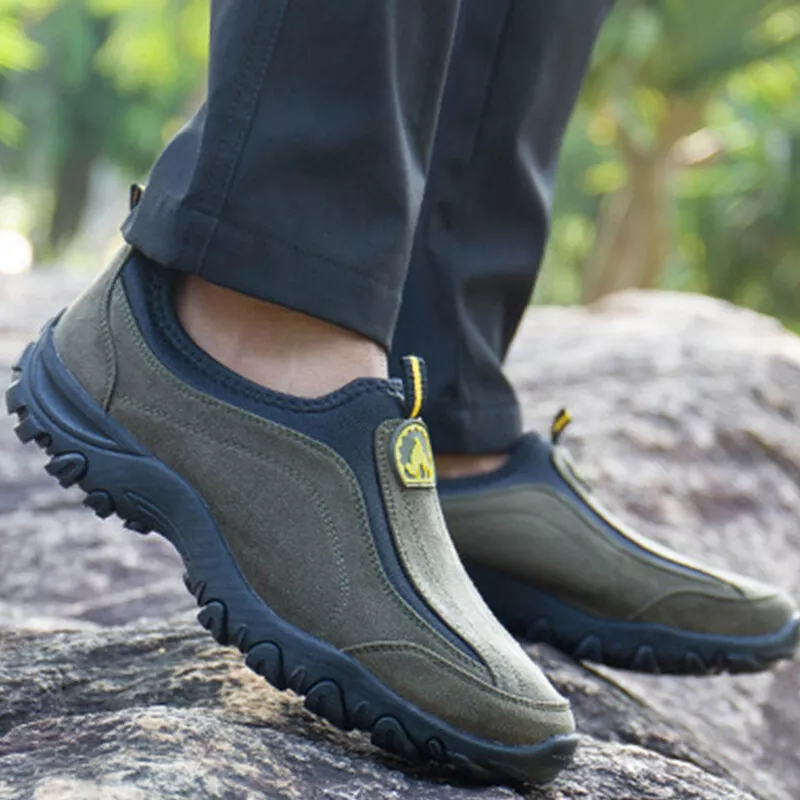 50% OFF!!!🛒Men's Cushioned Corrective Hiking Shoes, Waterproof Wide Toe Slip-On Sneakers with Arch Support, Anti-Slip & Anti-Puncture