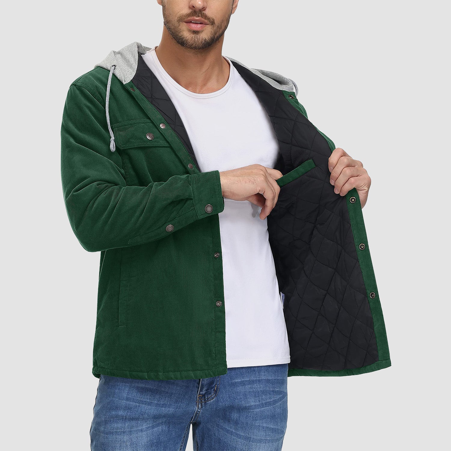 Men's Lightweight Hooded Corduroy Jacket for Casual Fall Wear