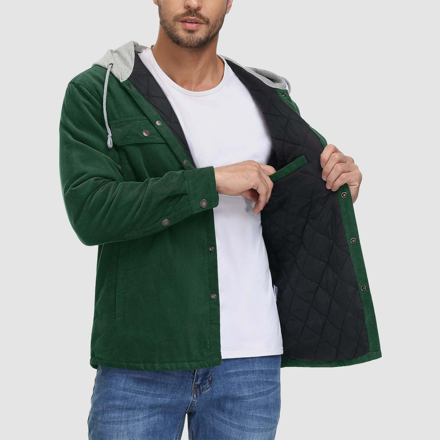 Men's Lightweight Hooded Corduroy Jacket for Casual Fall Wear