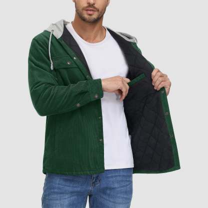 Men's Lightweight Hooded Corduroy Jacket for Casual Fall Wear
