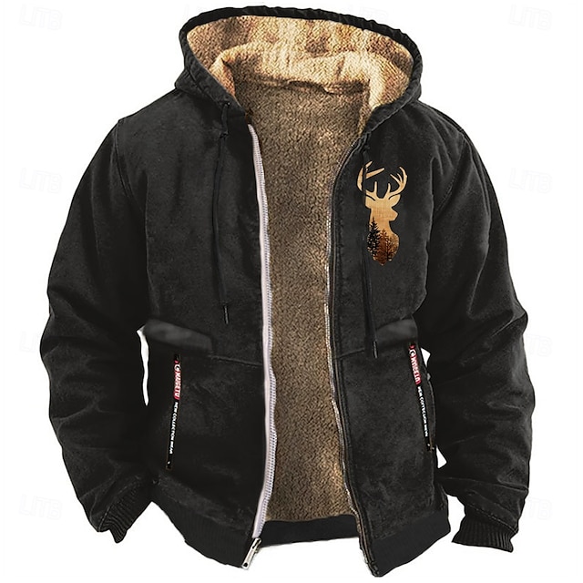 Men's Cowboy Deer Sweatshirt Long Sleeve Sweatshirts  Hooded Vintage Western Style Vacation Streetwear Fall & Winter Black Brown Green Clothing Apparel Designer Graphic Print S M L XL XXL XXXL
