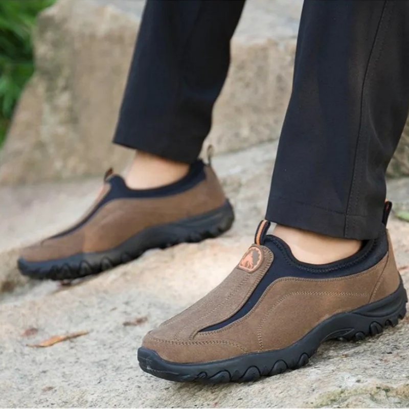 50% OFF!!!🛒Men's Cushioned Corrective Hiking Shoes, Waterproof Wide Toe Slip-On Sneakers with Arch Support, Anti-Slip & Anti-Puncture
