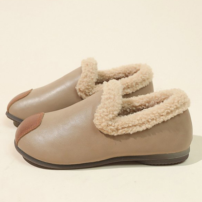 🔥LAST DAY 50% OFF - Women's Plush Round Toe Slip-on Waterproof Genuine Leather Orthopedic Shoes