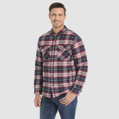Men's Winter Padded Jacket - Warm Quilted Flannel Shirt Jacket with 5 Pockets for Outdoor and Casual Use