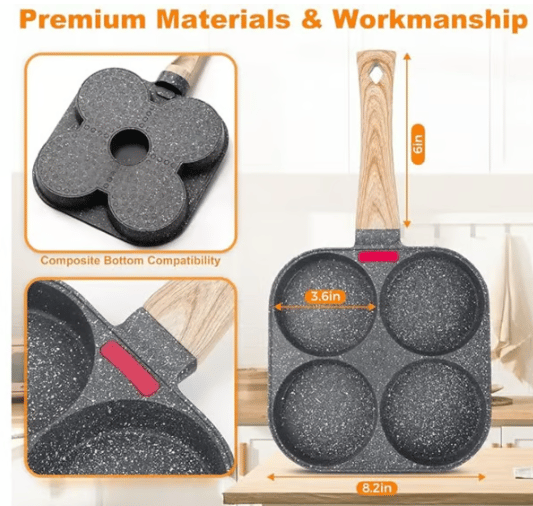 🔥Last Day 49%OFF🔥🍳Non-stick Egg Frying Pan, 4 Holes Skillet With Handle🍳