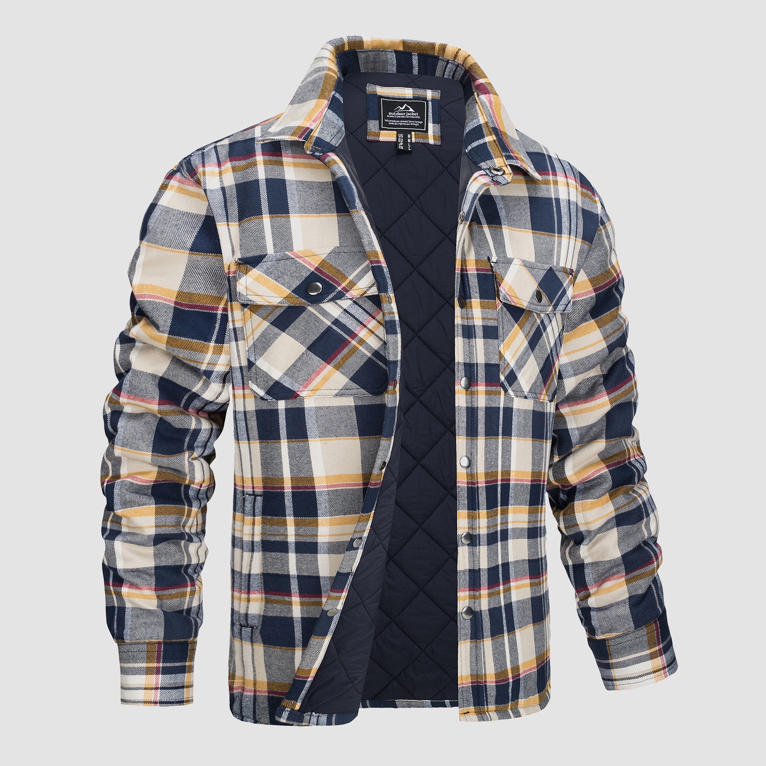 Men's Winter Padded Jacket - Warm Quilted Flannel Shirt Jacket with 5 Pockets for Outdoor and Casual Use