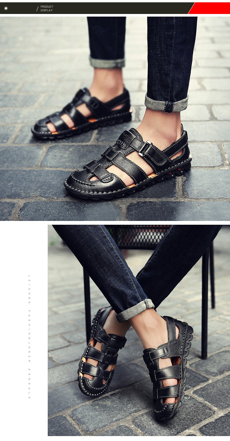 [Copy]High quality cow leather sandals summer outdoor handmade men sandals fashion comfortable men beach leather shoes
