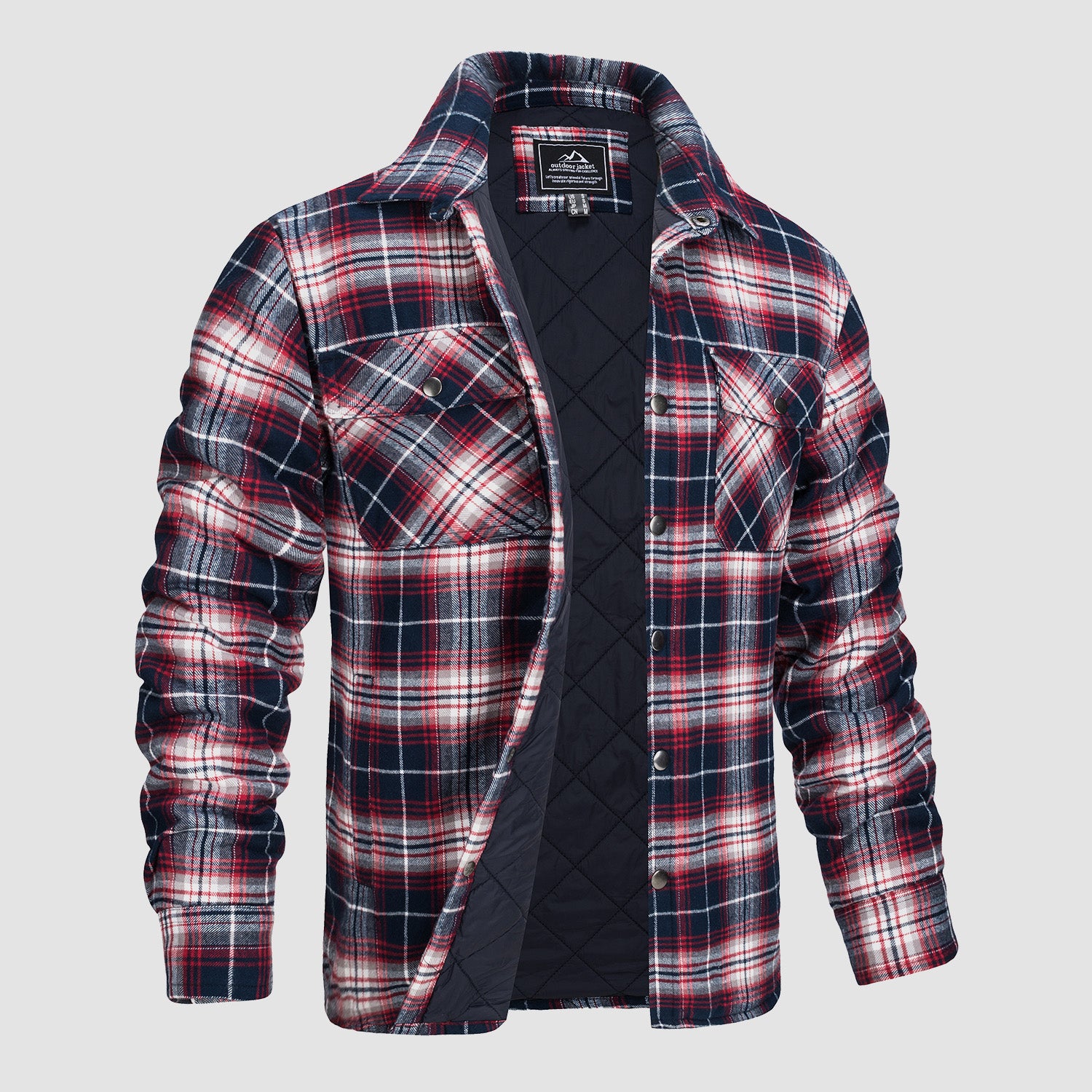 Men's Winter Padded Jacket - Warm Quilted Flannel Shirt Jacket with 5 Pockets for Outdoor and Casual Use