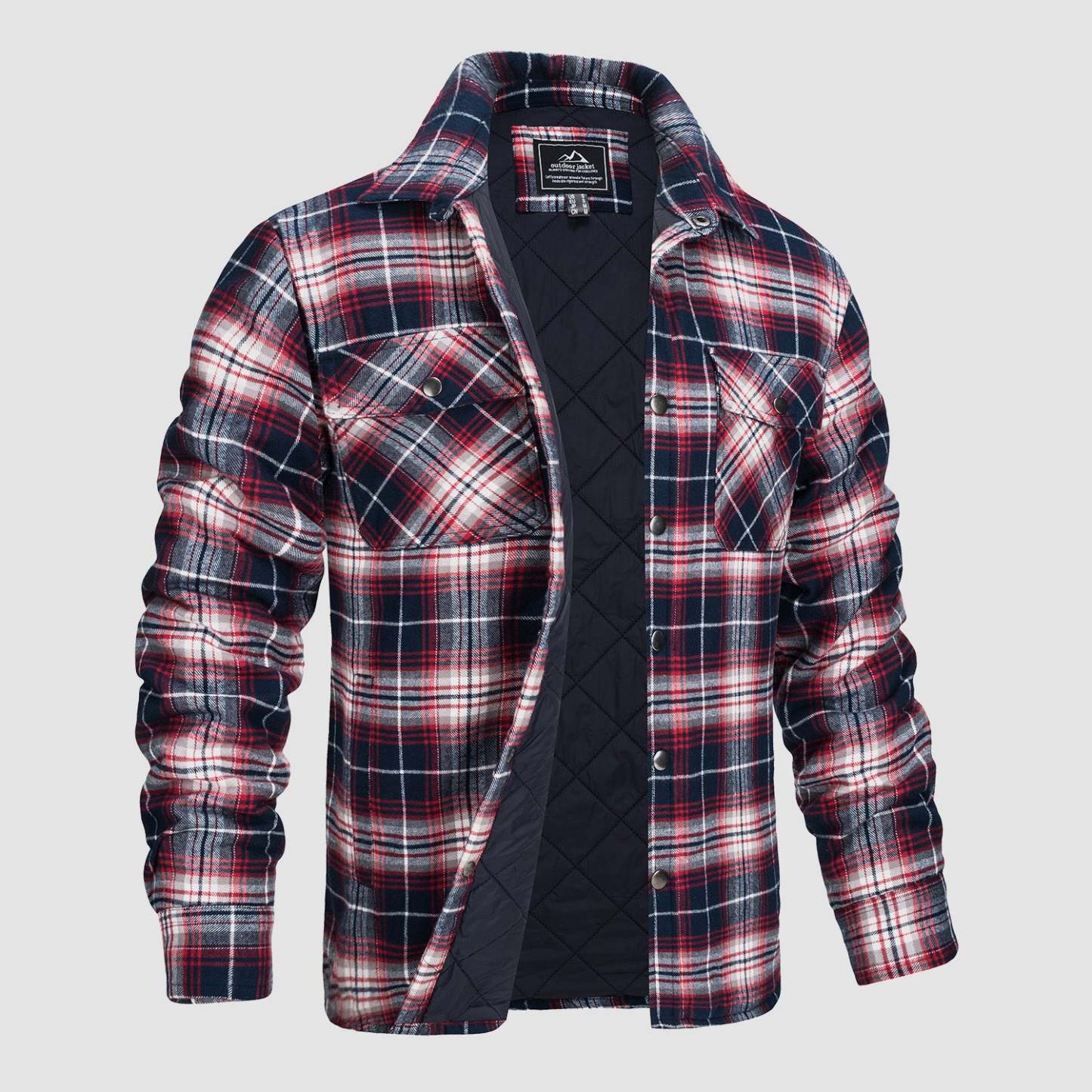 Men's Winter Padded Jacket - Warm Quilted Flannel Shirt Jacket with 5 Pockets for Outdoor and Casual Use