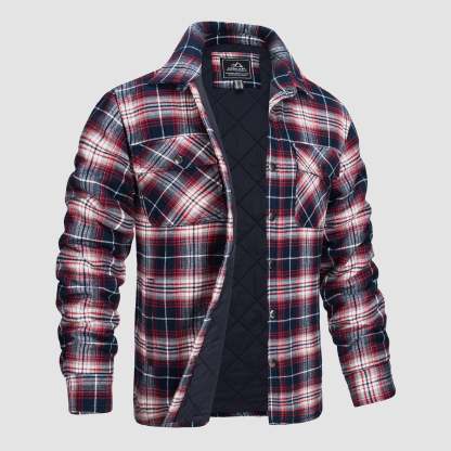 Men's Winter Padded Jacket - Warm Quilted Flannel Shirt Jacket with 5 Pockets for Outdoor and Casual Use